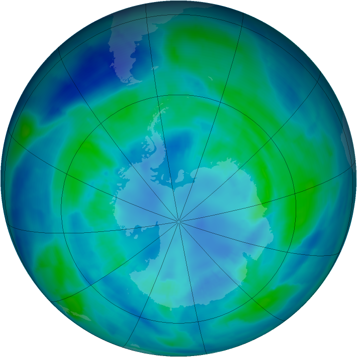 Antarctic ozone map for 09 April 2009